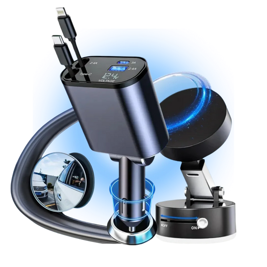 4 in 1 Retractable Car Charger Mobile Holder for Car Blind Spot Mirror for Car