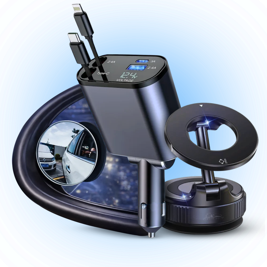 CarKit Tech Bundle Pakistan | 36% OFF | Charger + Phone Holder + Blind Spot Mirror